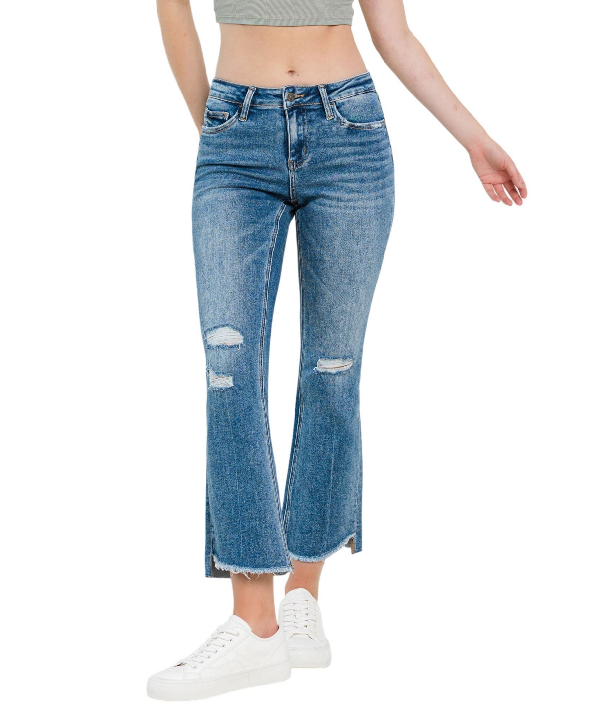 Women's Mid Rise Step Hem Ankle Flare Jeans - Straightforward blue
