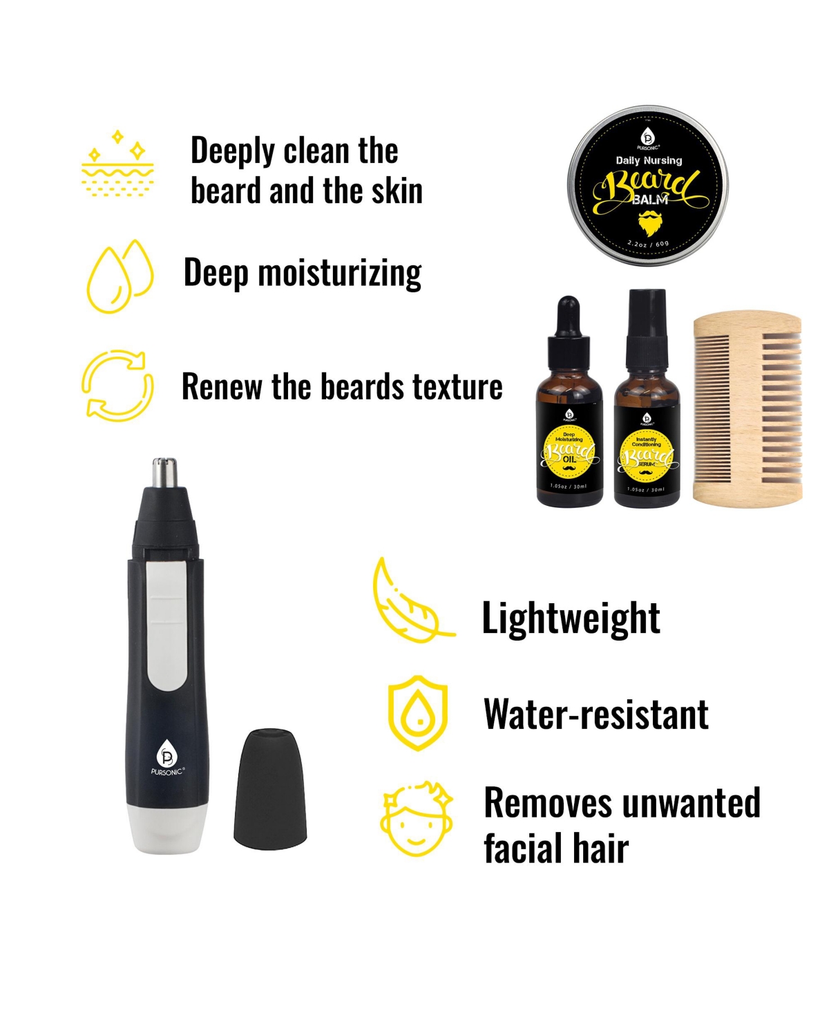Pursonic Ultimate Beard Care Kit: Grooming Essentials for a Perfect Beard.