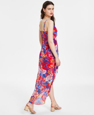 Women's Floral Print Sleeveless High-Low Maxi Dress