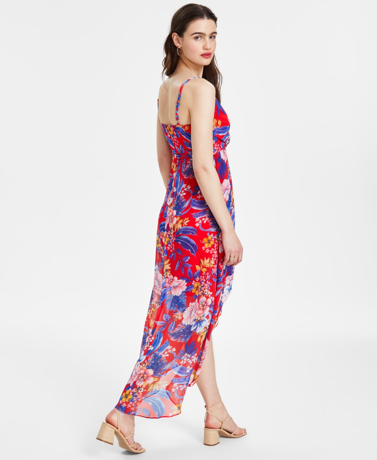 Shop Siena Women's Floral Print Sleeveless High-low Maxi Dress In Red Multi