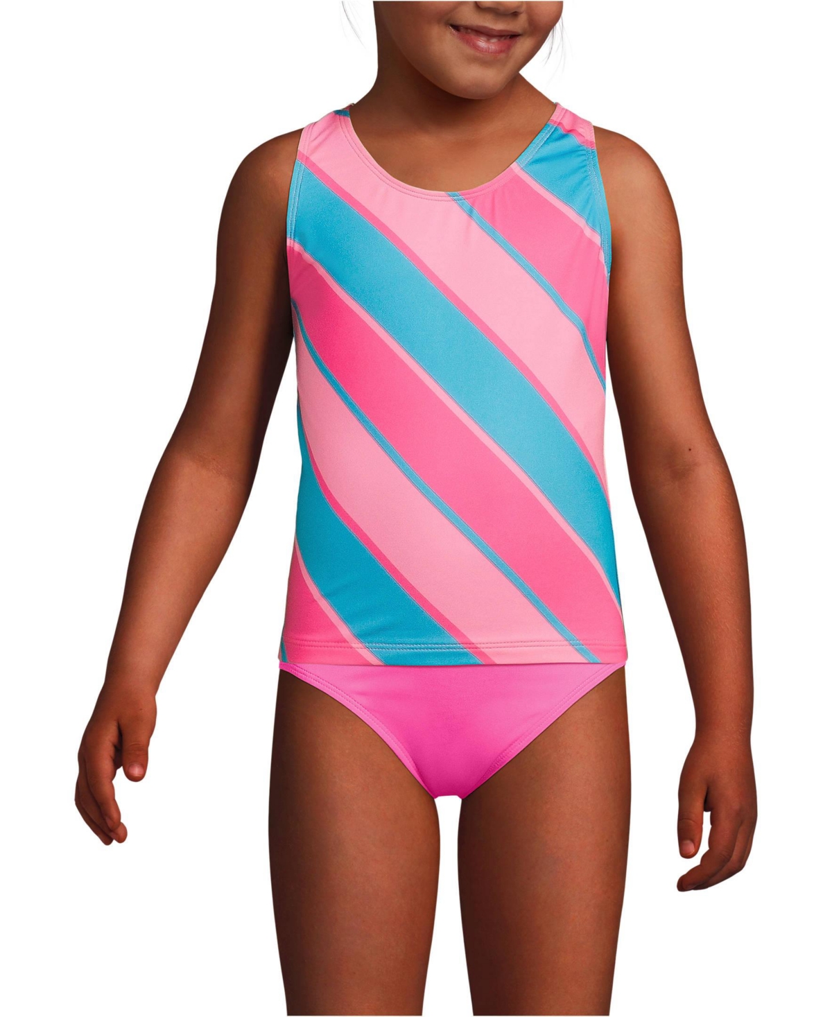 Lands' End Big Girls Plus Chlorine Resistant Racer Back Tankini Swim Top -turquoise stripe