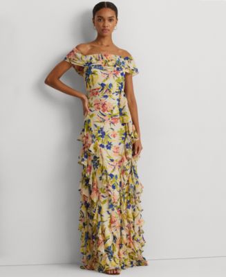 Lauren Ralph Lauren Women s Ruffled Floral Off The Shoulder Gown Macy s