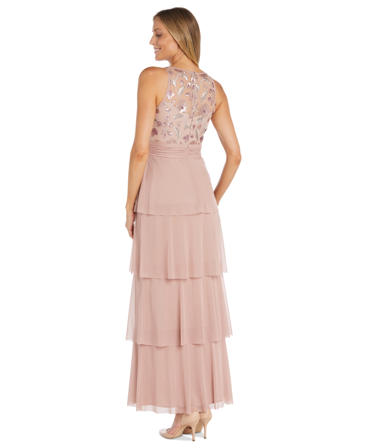 Shop R & M Richards Women's Embellished Illusion-bodice Gown In Mauve