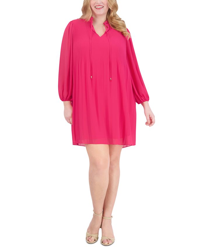 Jessica Howard Plus Size Pleat Front Split Neck Dress Macy s