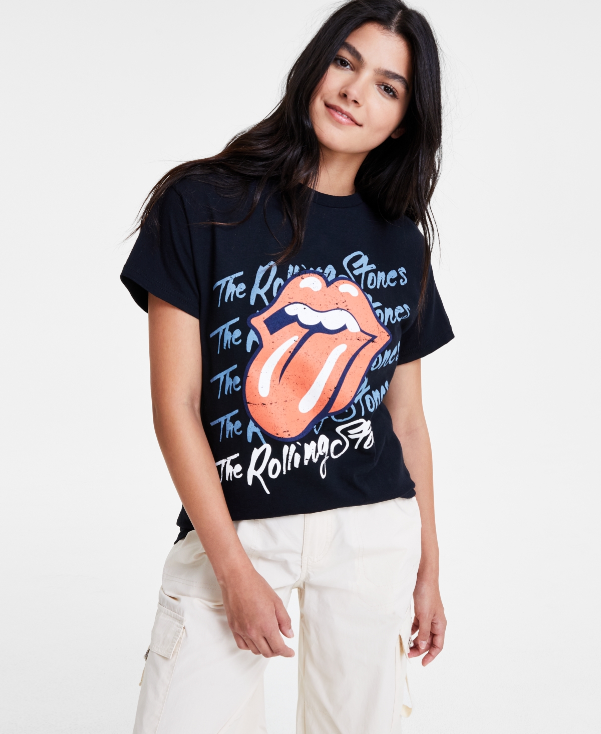 Shop Love Tribe Juniors' Rolling Stones Crewneck T-shirt In Black
