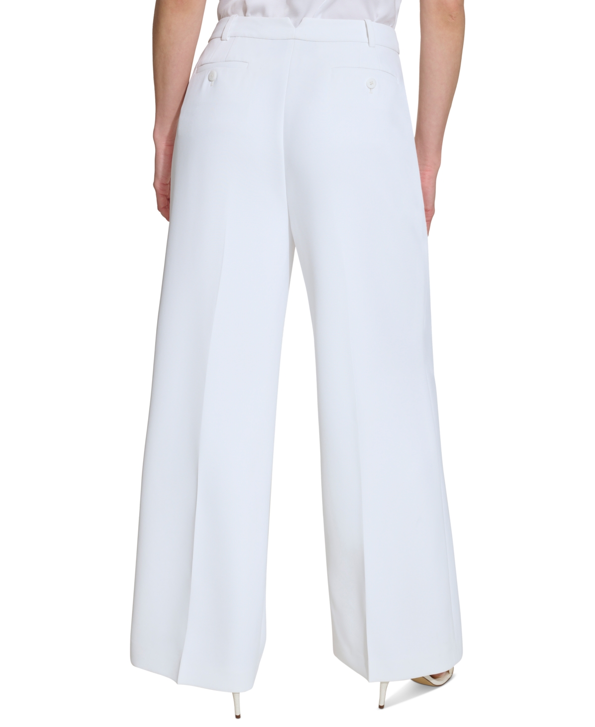 Shop Dkny Women's High-waist Pleated Wide-leg Pants In White