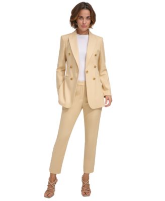 Womens Faux Double Breasted Button Front Blazer Mid Rise Slim Fit Ankle Pants