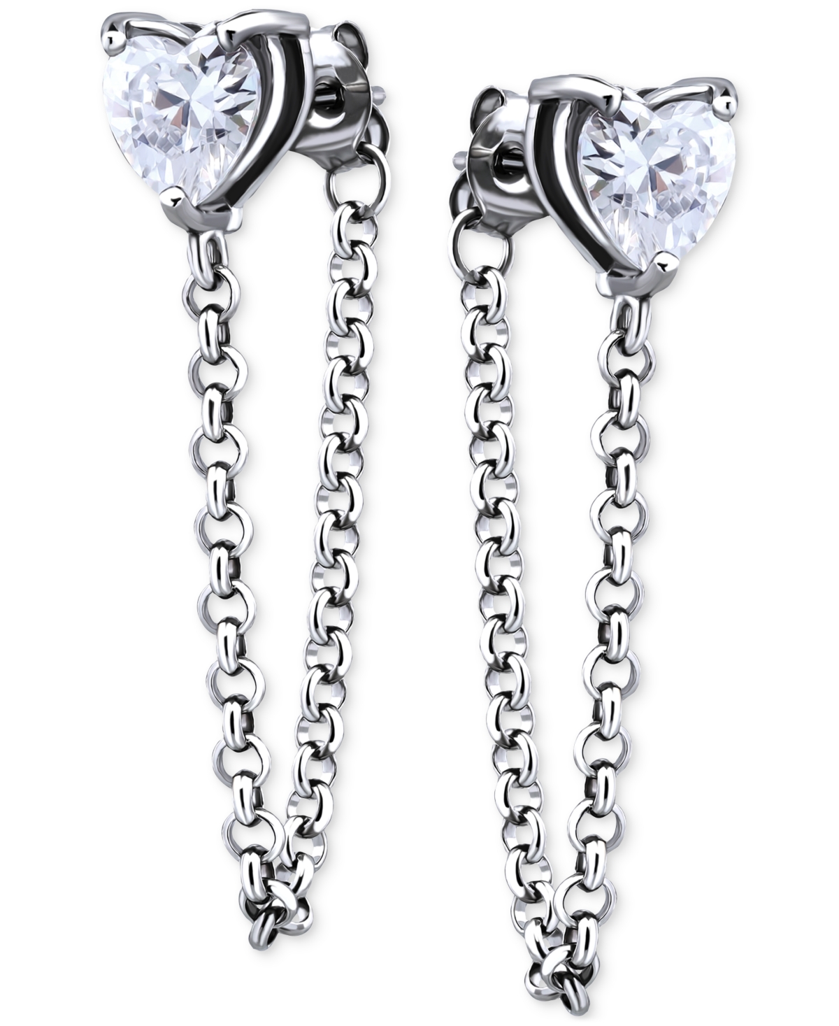 Giani Bernini Cubic Zirconia Heart Front And Back Chain Drop Earrings, Created For Macy's In Silver