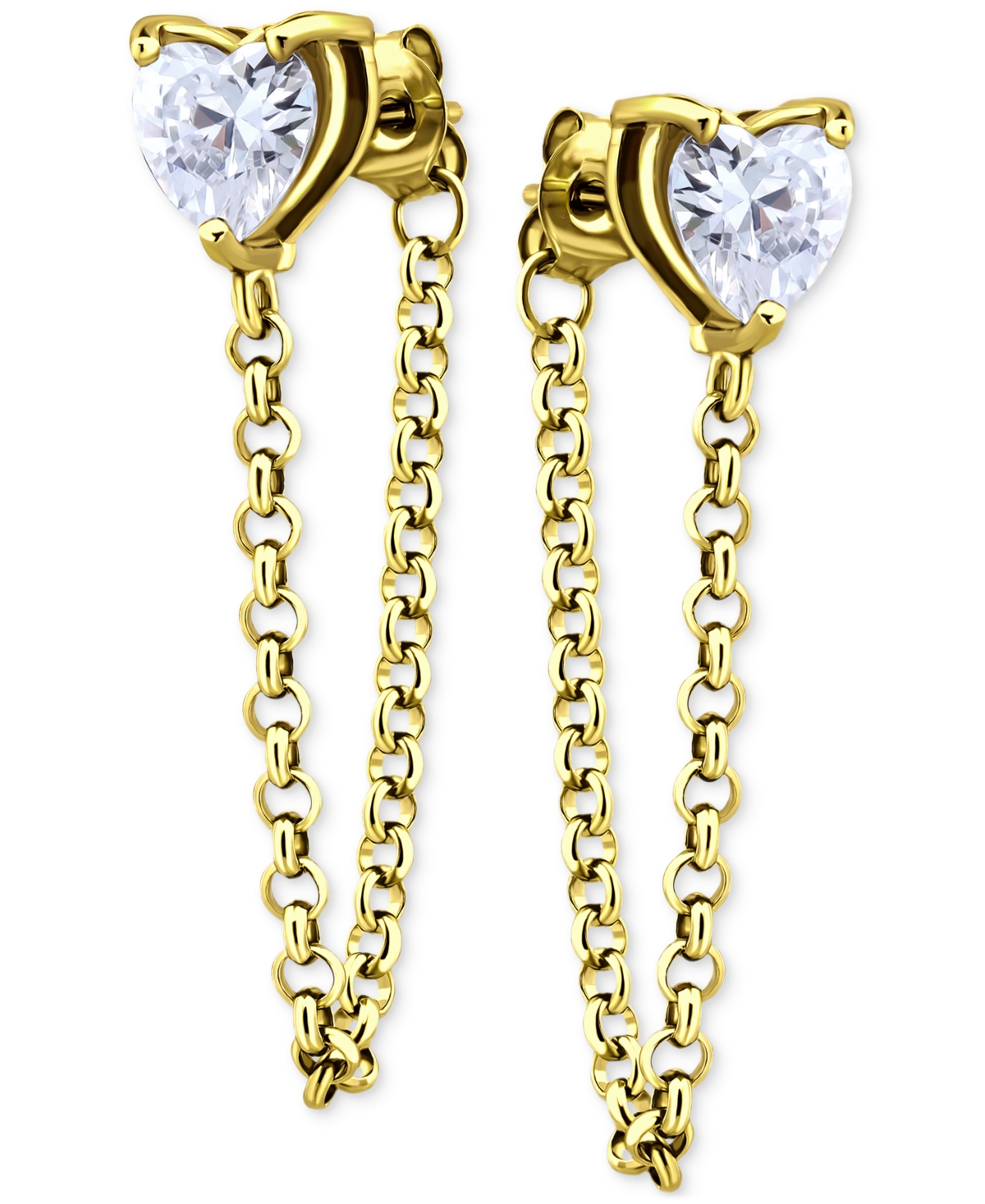 Giani Bernini Cubic Zirconia Heart Front And Back Chain Drop Earrings, Created For Macy's In Gold