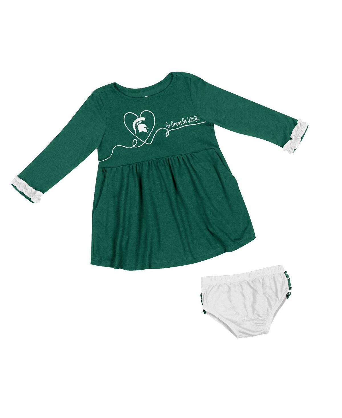 Shop Colosseum Baby Girls  Green Michigan State Spartans Miss Mullins Long Sleeve Dress And Bloomers Set