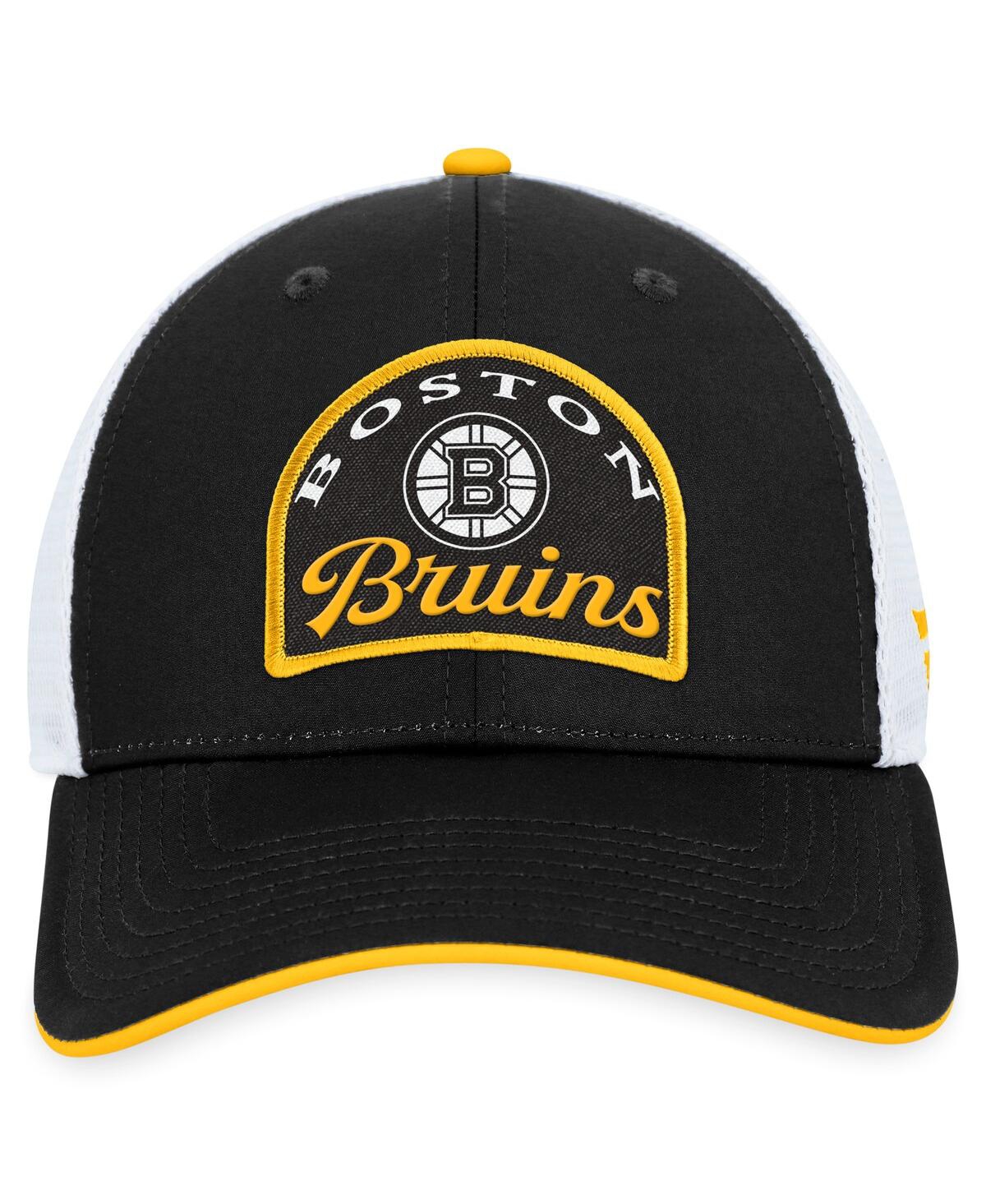 Shop Fanatics Men's  Black, White Boston Bruins Fundamental Adjustable Hat In Black,white