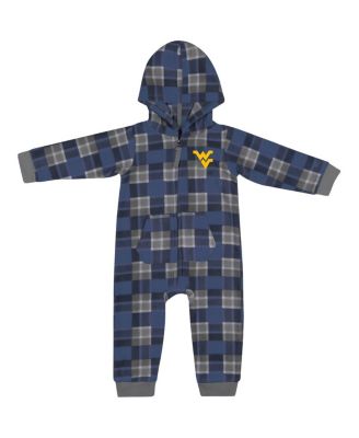 Baby Boys and Girls Navy West Virginia Mountaineers Full-Zip Plaid Hoodie Long Sleeve Jumper