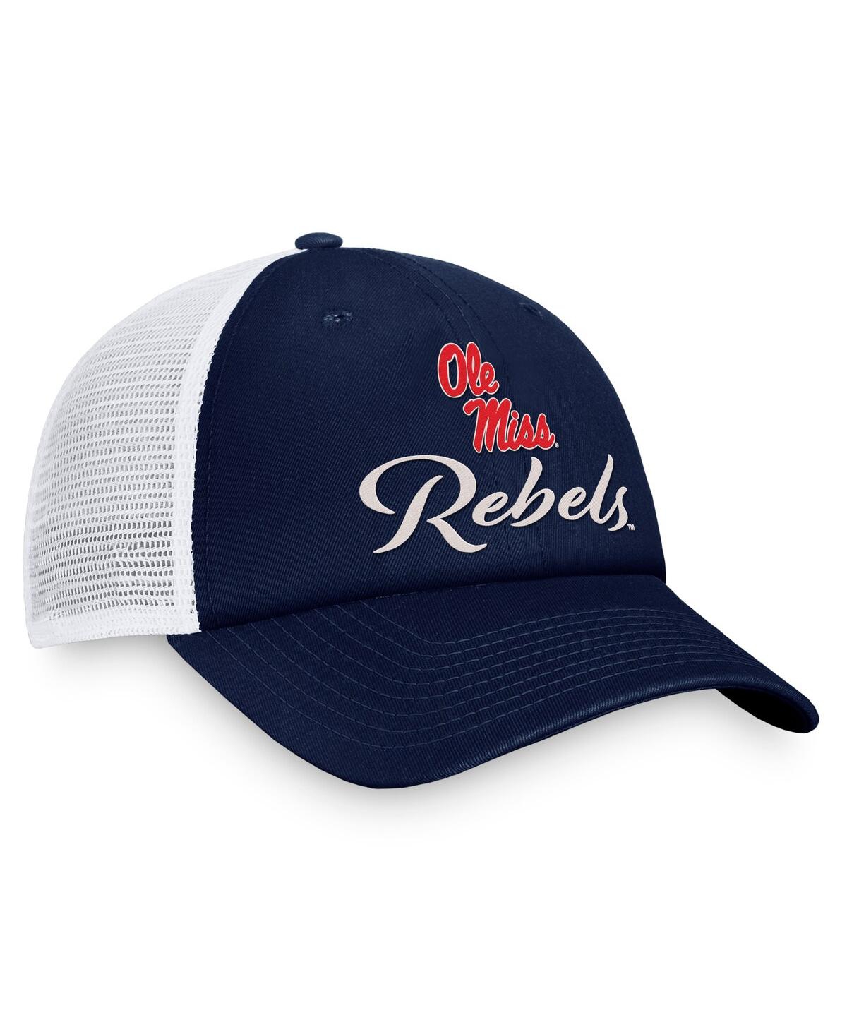 Shop Top Of The World Women's  Navy, White Ole Miss Rebels Charm Trucker Adjustable Hat In Navy,white
