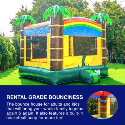 HeroKiddo Safari Bounce House Inflatable for Kids and Adults (with Blower), Commercial Grade, Basketball Hoop, Birthday Party, Rental Quality, Backyard Home, Outdoor Indoor Use, Moonwalk Bouncy House