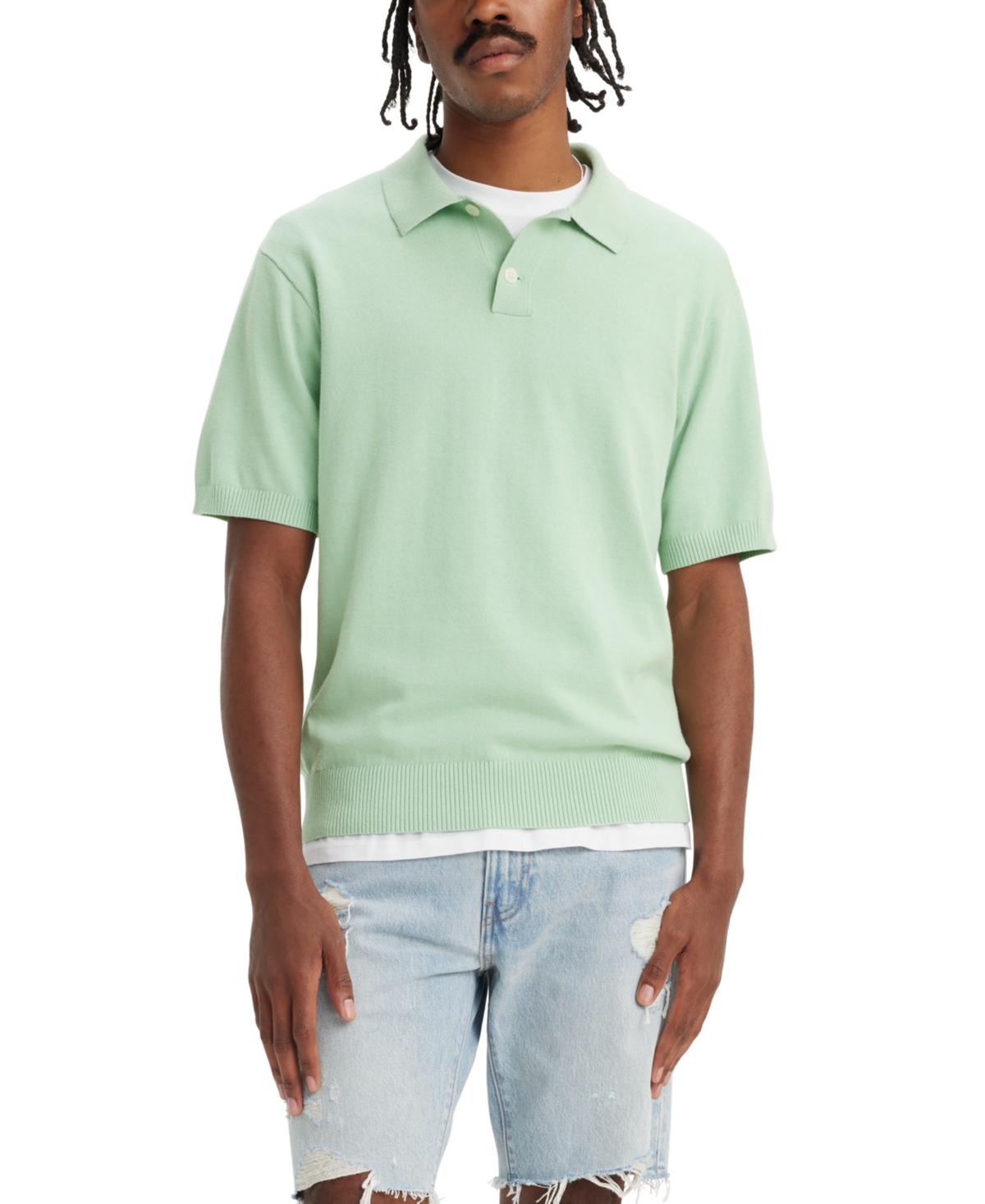 Shop Levi's Men's Relaxed-fit Solid Sweater-knit Polo Shirt In Aqua Foam
