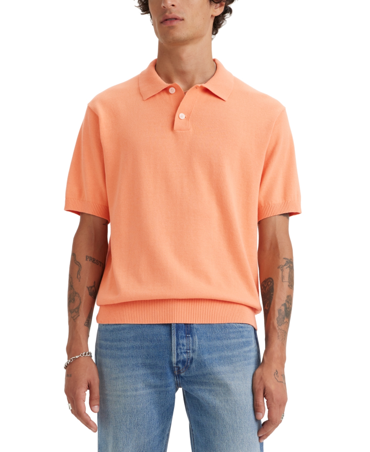 Levi's Men's Relaxed-fit Solid Sweater-knit Polo Shirt In Peach Bloo