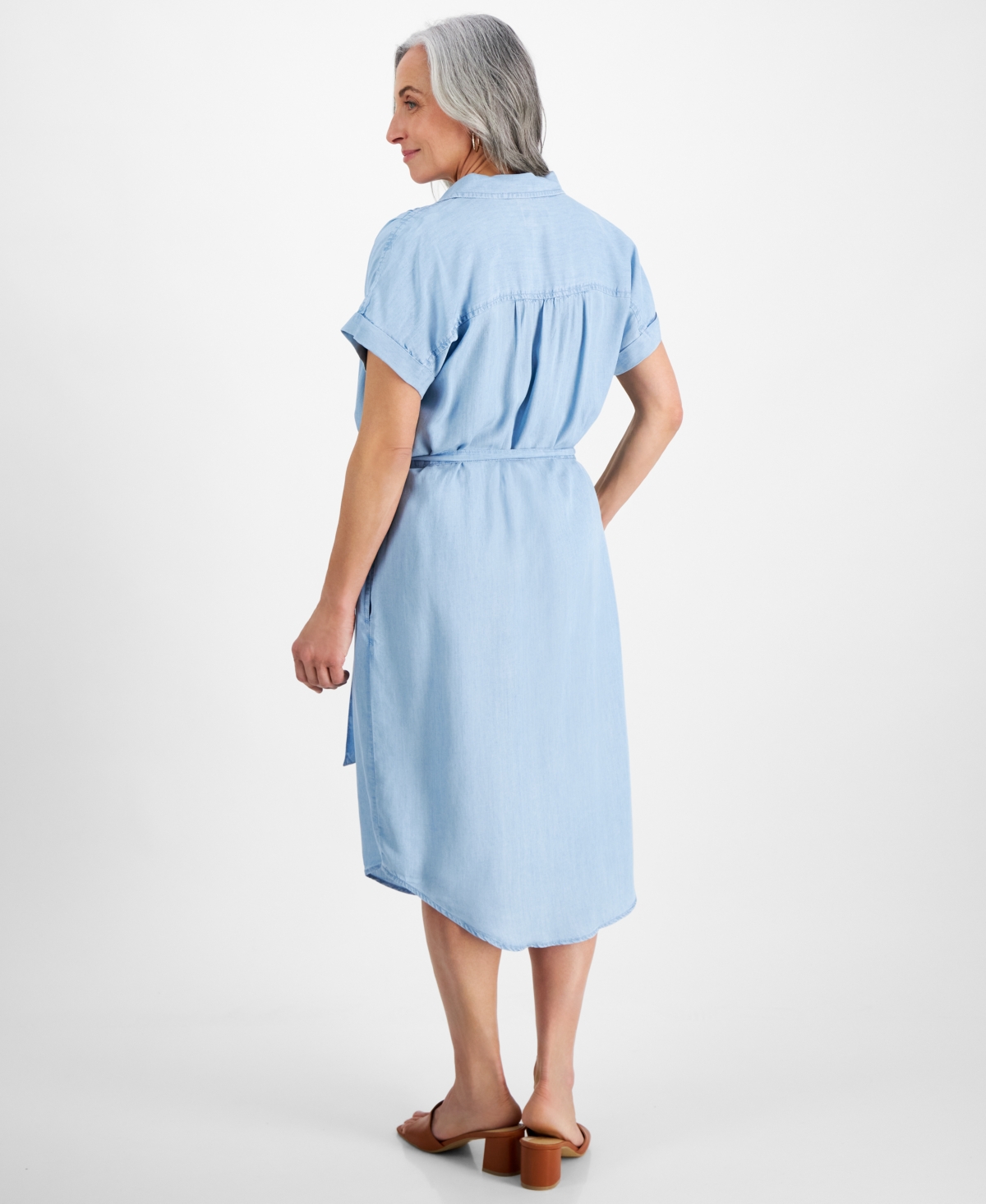 Style & Co Petite Chambray Belted Camp Shirt Dress, Created for Macy's