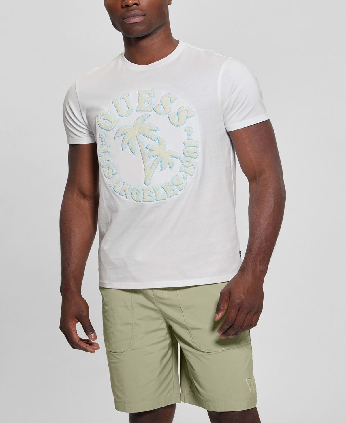 Men's Tufted-Chenille Logo Graphic Crewneck T-Shirt - SALT WHITE
