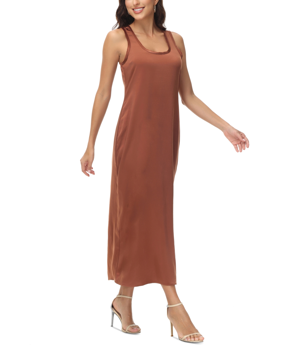 Shop Frye Women's Lela Satin Scoop-neck Side-slit Tank Dress In Brown Out
