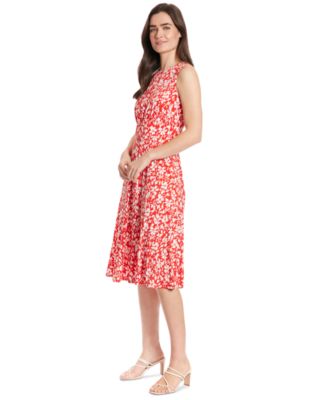 Women's Floral-Print Jewel-Neck Midi Dress