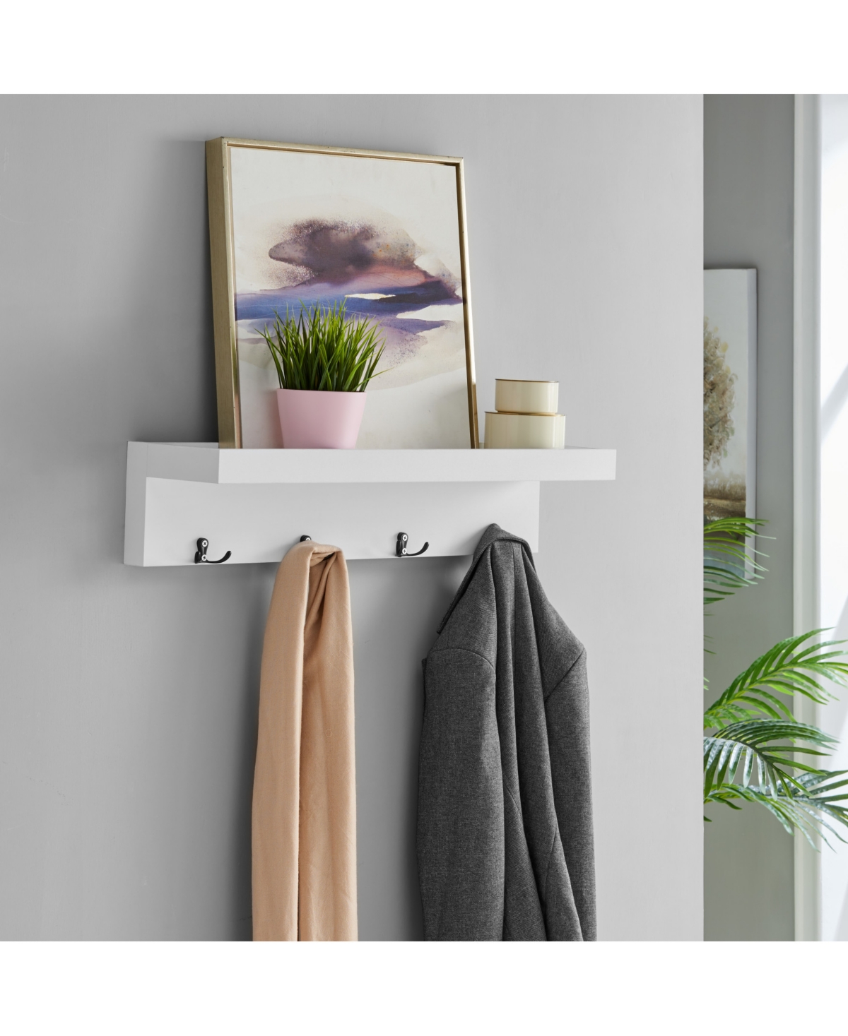 Shop Danya B Wall Mounted Coat Rack With Decorative Ledge Shelf In White