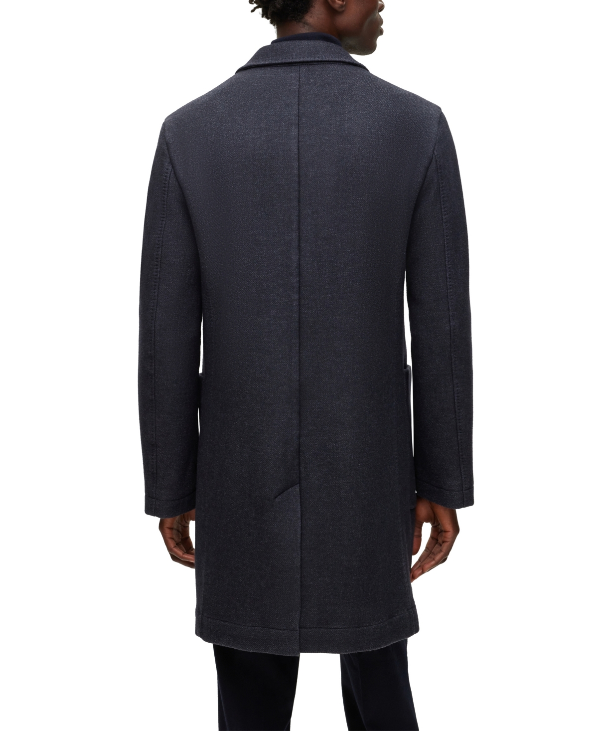 Shop Hugo Boss Boss By  Men's Micro-patterned Slim-fit Coat In Dark Blue