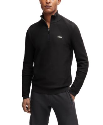 Hugo Boss Men's Contrast Logo Zip-Neck Sweater