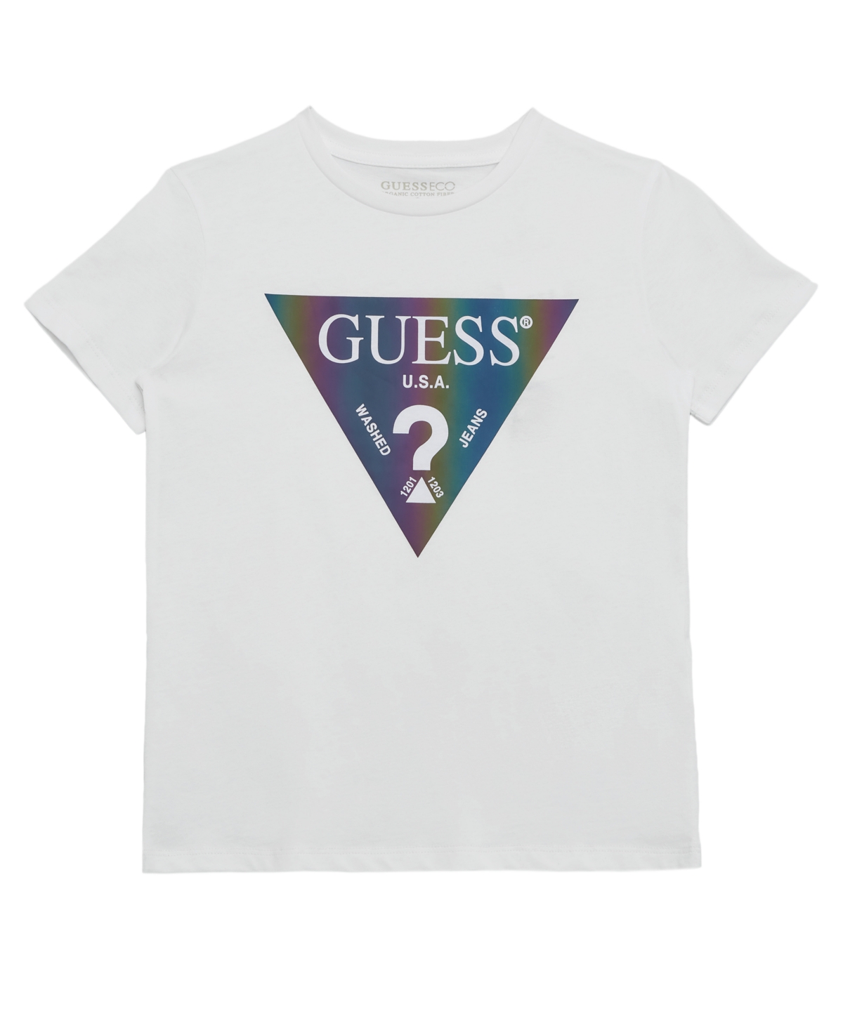 Shop Guess Big Boys Short Sleeve Iridescent Logo T-shirt In White