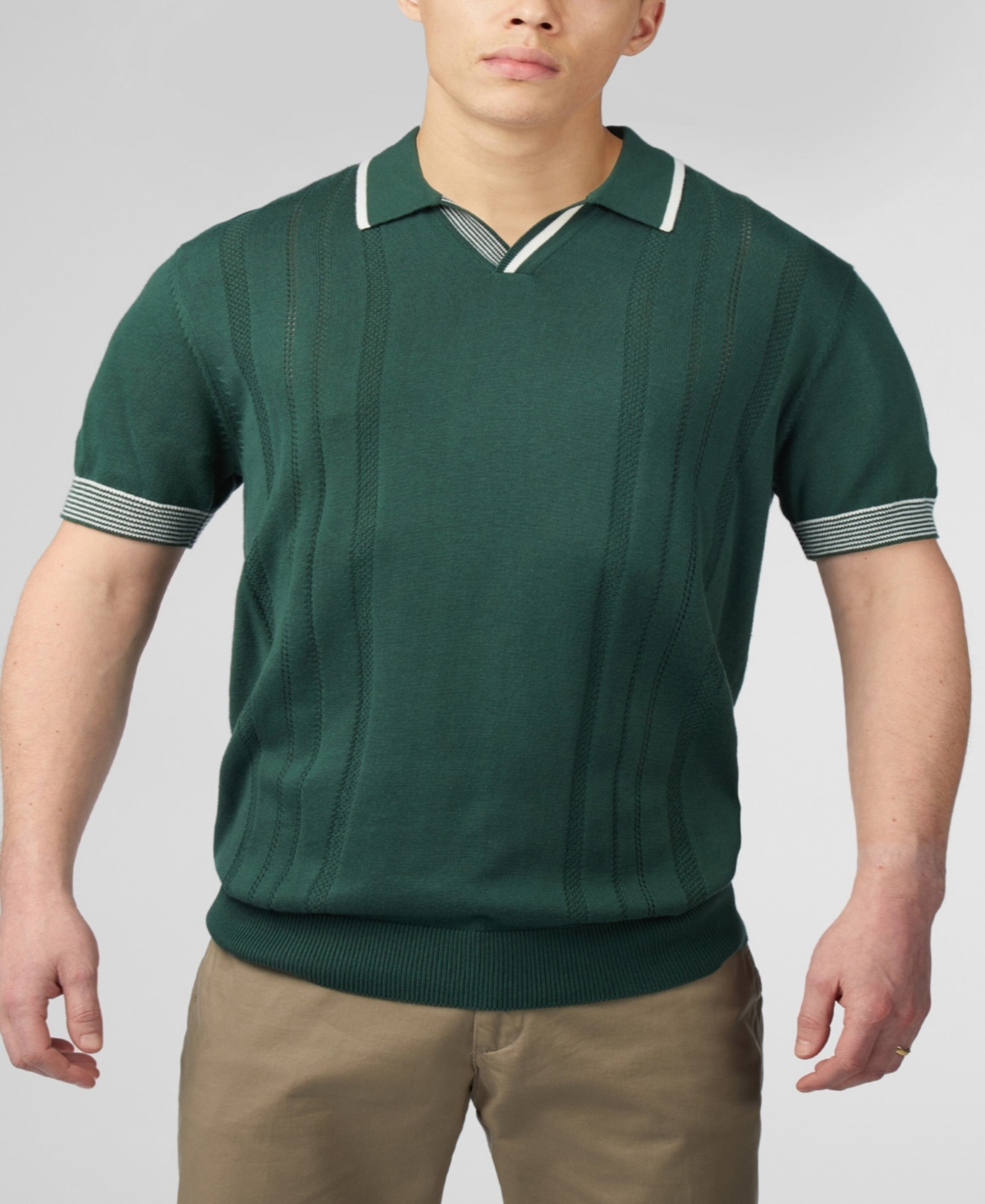 Ben Sherman Men's Open Neck Short Sleeve Polo Shirt In Green