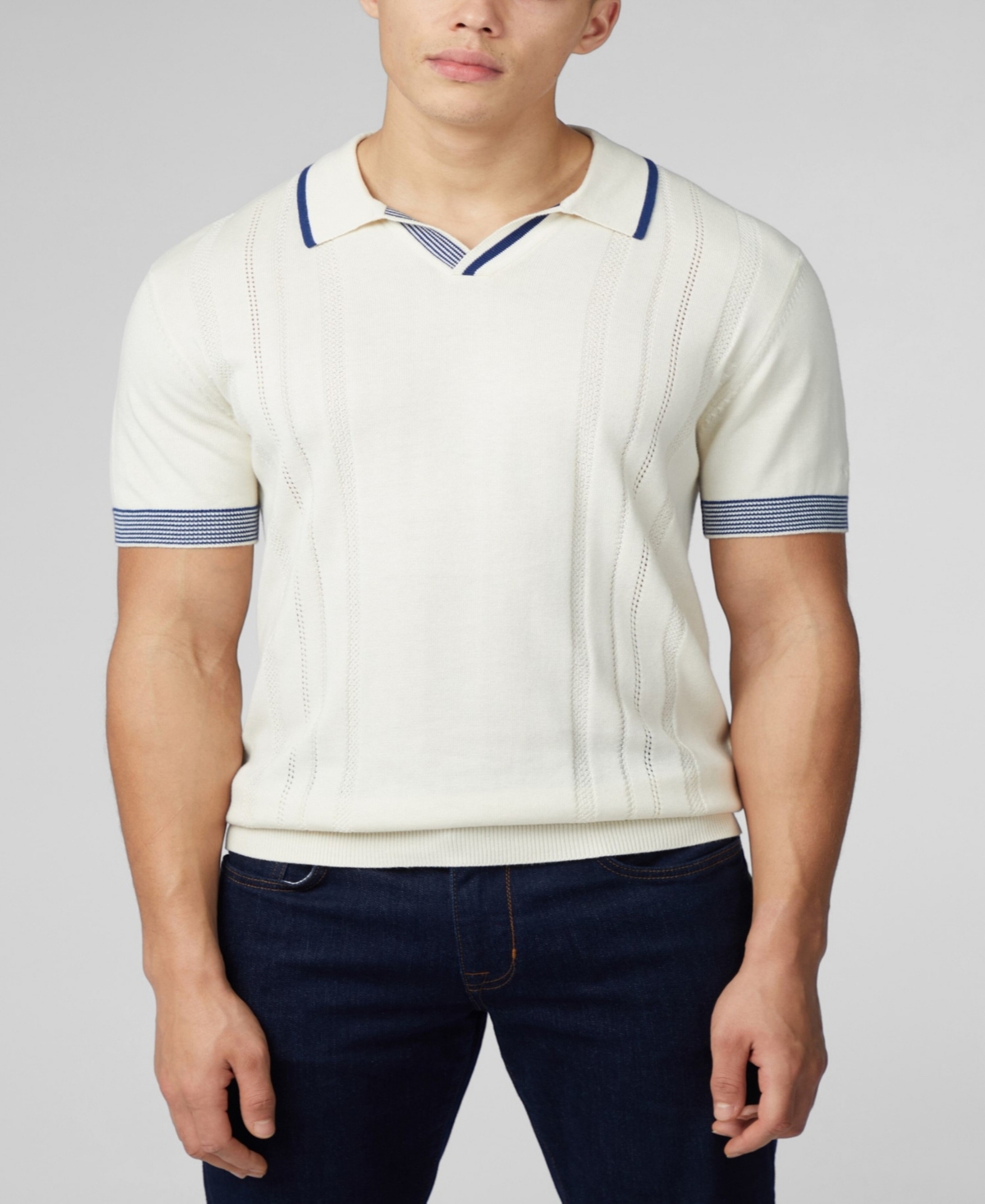 Ben Sherman Men's Open Neck Short Sleeve Polo Shirt In Ivory