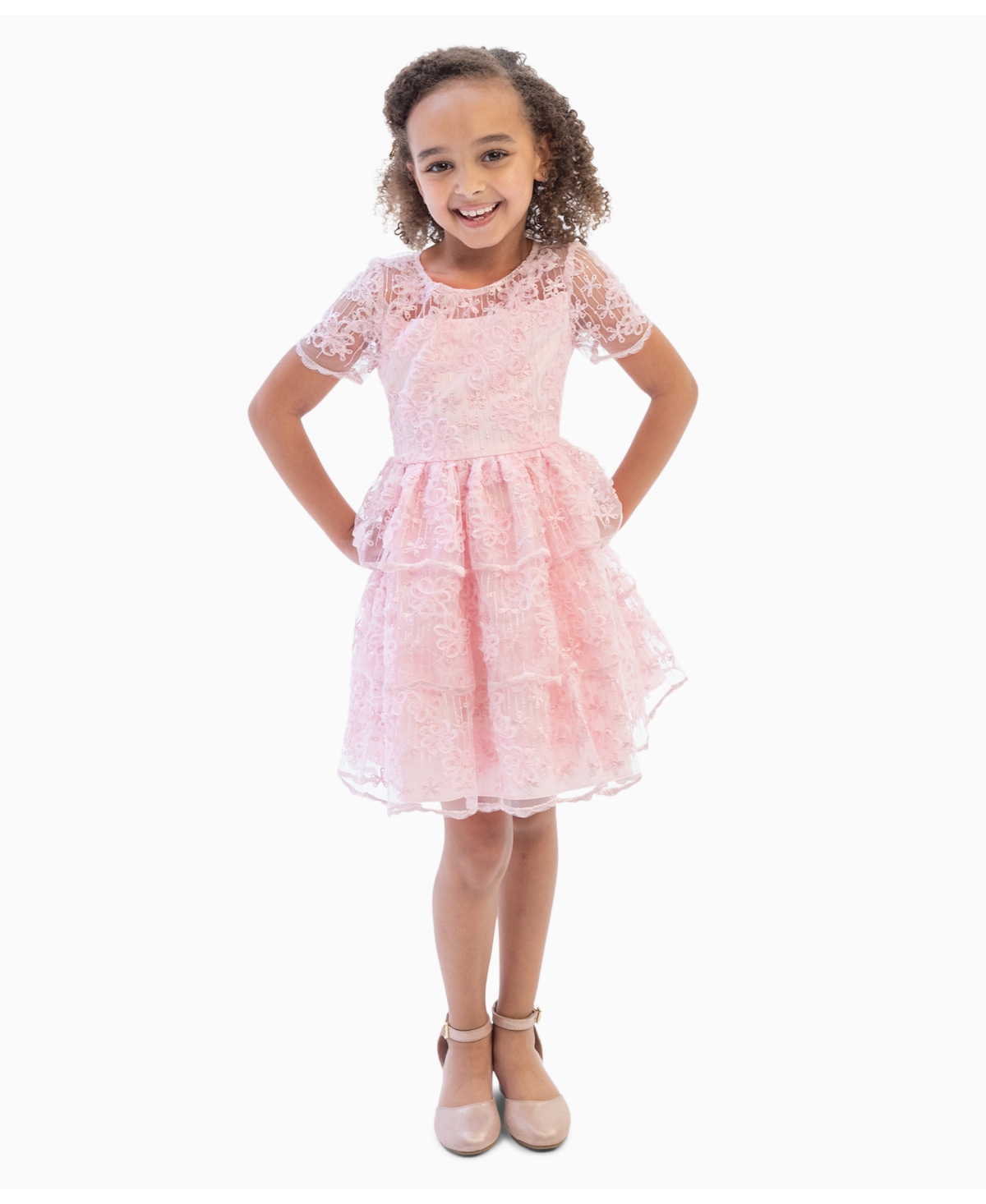 Rare Editions Kids' Little Girls Embroidered Soutache Social Dress In Pink
