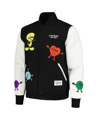 Men's Black, White Looney Tunes Positive Energy Tweety Bird Full-Zip Varsity Jacket