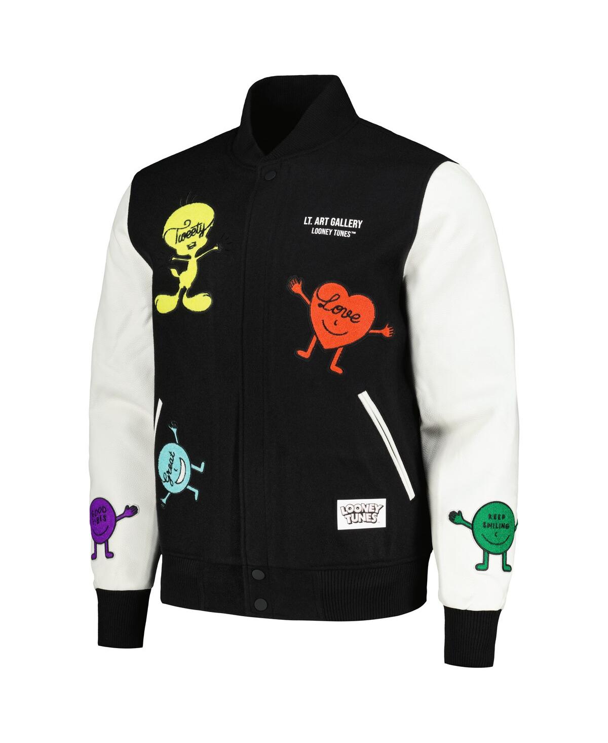 Shop Freeze Max Men's  Black, White Looney Tunes Positive Energy Tweety Bird Full-zip Varsity Jacket In Black,white