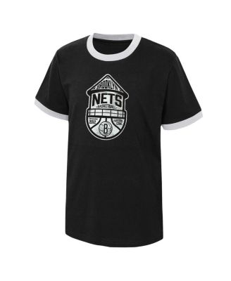 Big Boys Black Distressed Brooklyn Nets Hoop City Hometown Ringer T-shirt