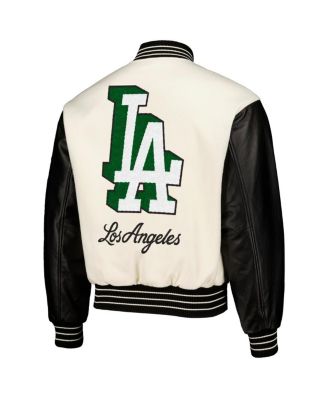 PLEASURES Men's White Los Angeles Dodgers Full-Snap Varsity Jacket