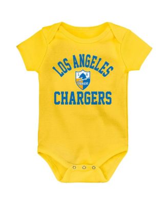 Baby Boys and Girls Gold, Powder Blue, Heather Gray Los Angeles Chargers Three-Pack Eat, Sleep and Drool Retro Bodysuit Set