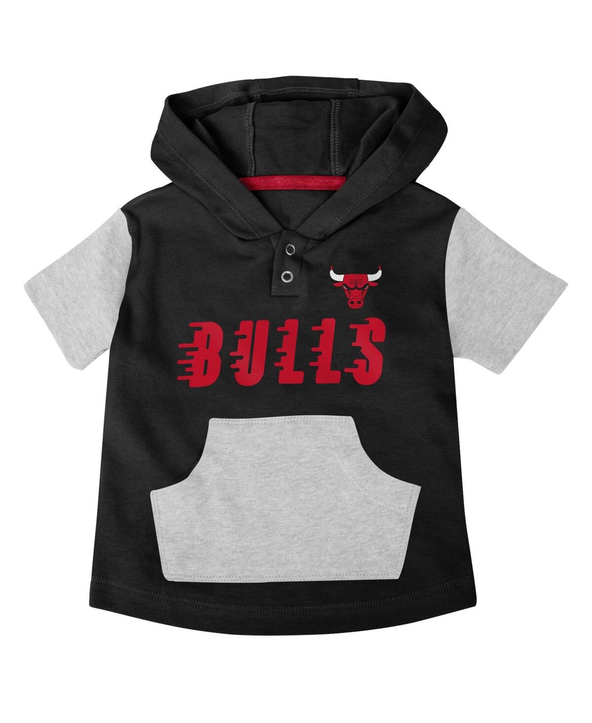 Shop Outerstuff Baby Boys And Girls Red, Black, Gray Chicago Bulls Bank Shot Bodysuit, Hoodie T-shirt And Shorts Set In Red,black