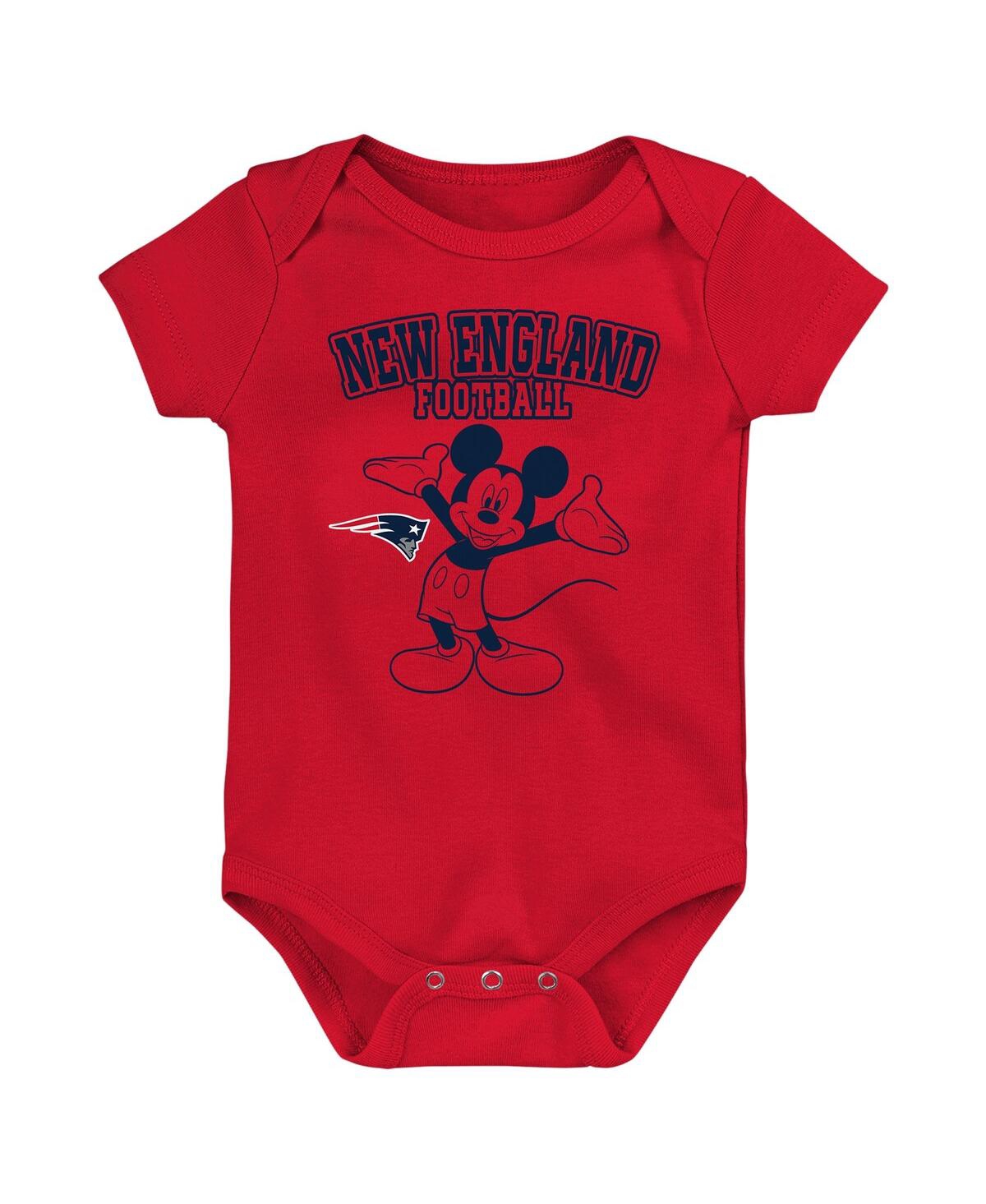 Shop Outerstuff Baby Boys And Girls Navy, Red, Gray New England Patriots Three-piece Disney Game Time Bodysuit Set In Navy,red