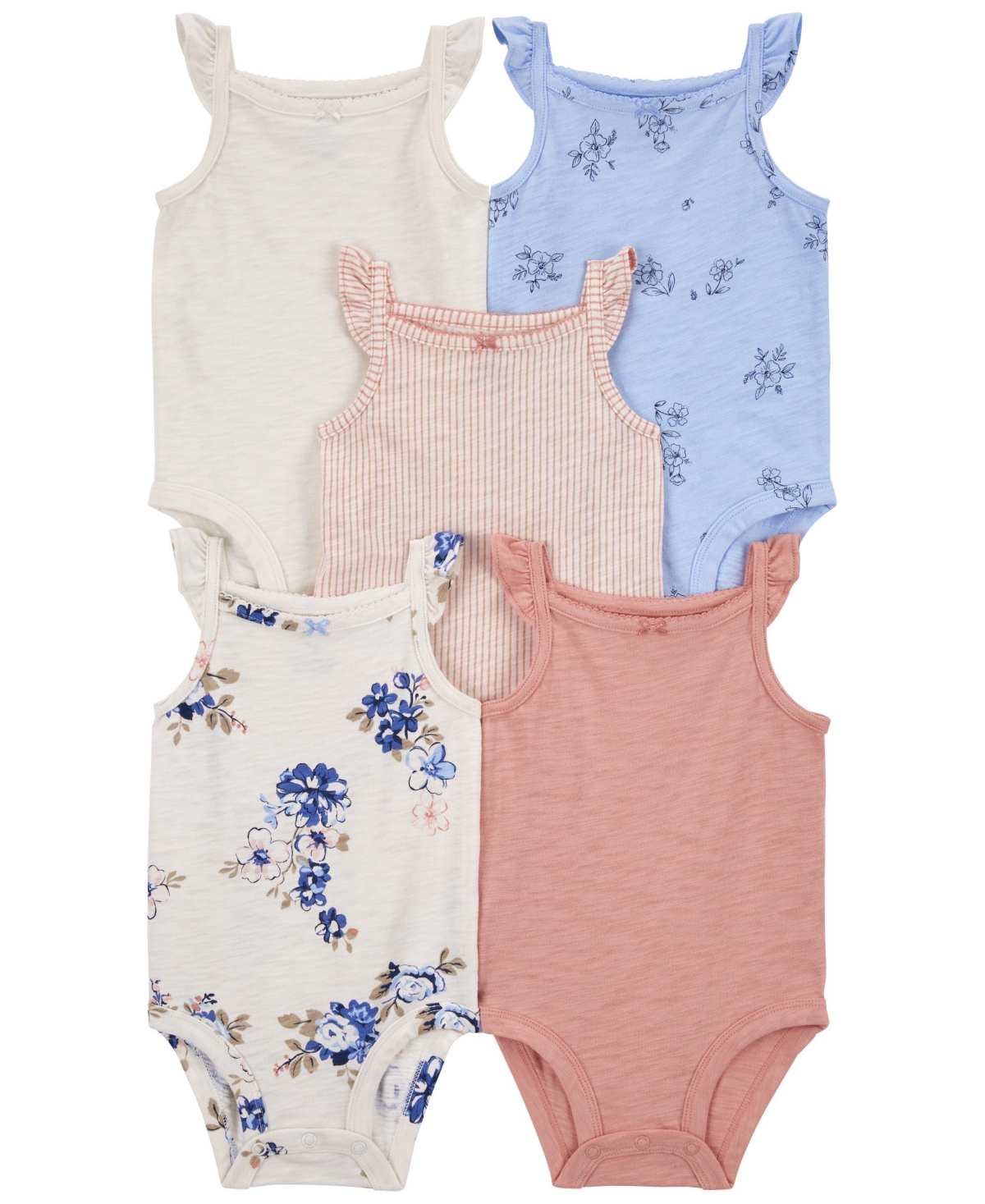 Shop Carter's Baby 5 Pack Floral Flutter Bodysuits In Multi