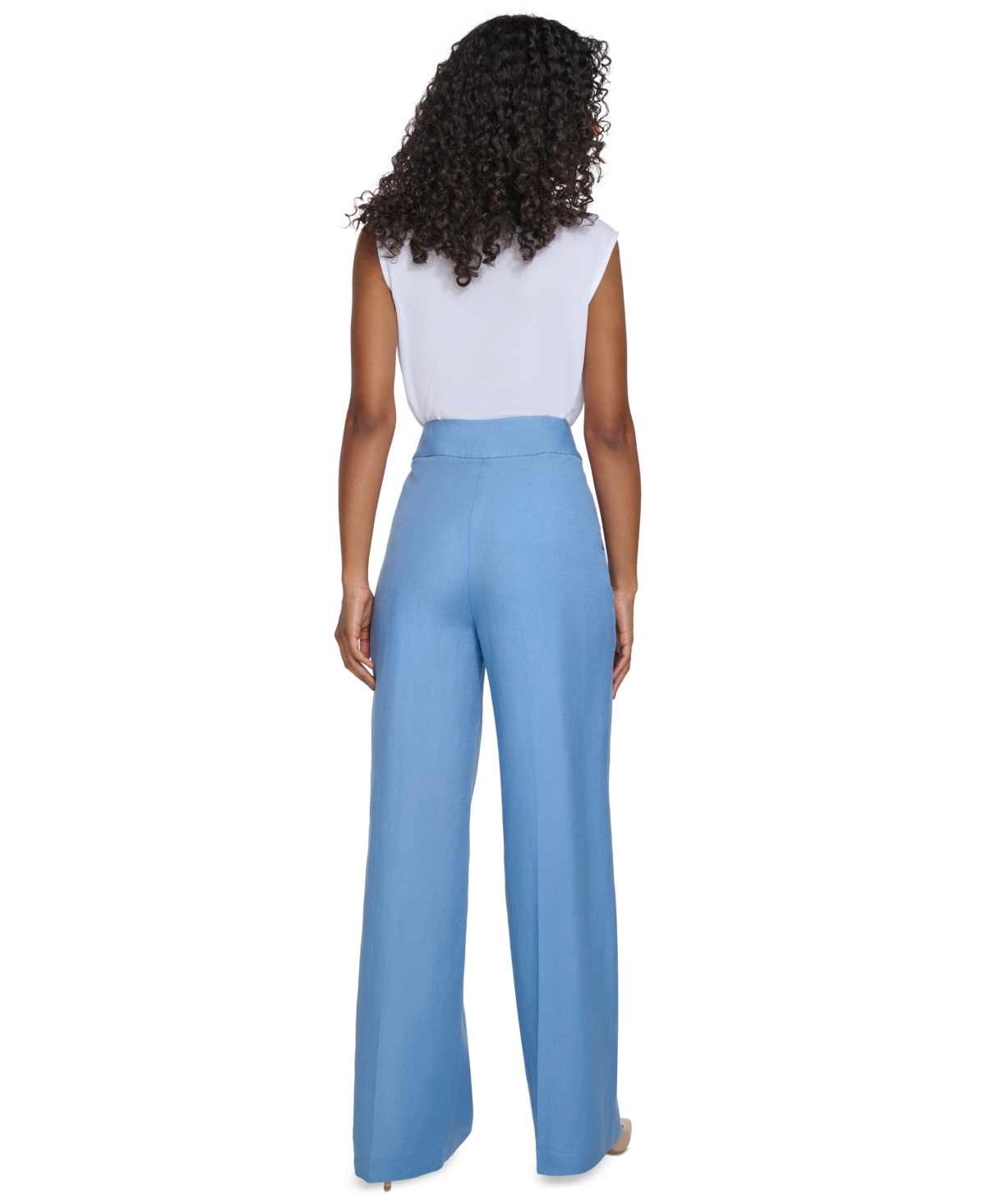 Shop Calvin Klein Women's Linen-blend Wide-leg Pants In Bayou