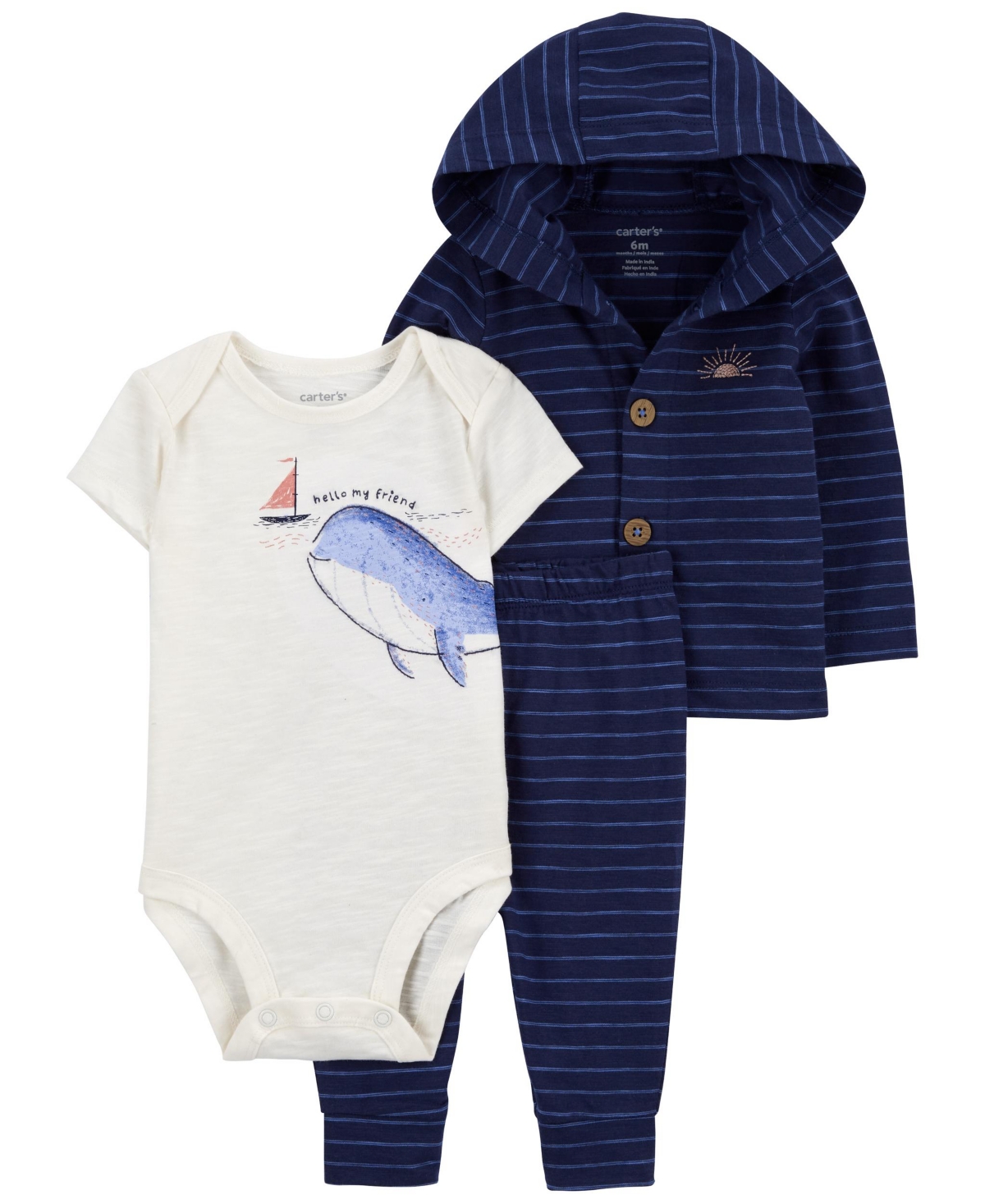 Shop Carter's Baby 3 Piece Whale Little Cardigan Set In Blue