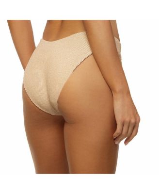 Women's Crinkle Lurex Reversible V Front Classic Bikini Bottom
