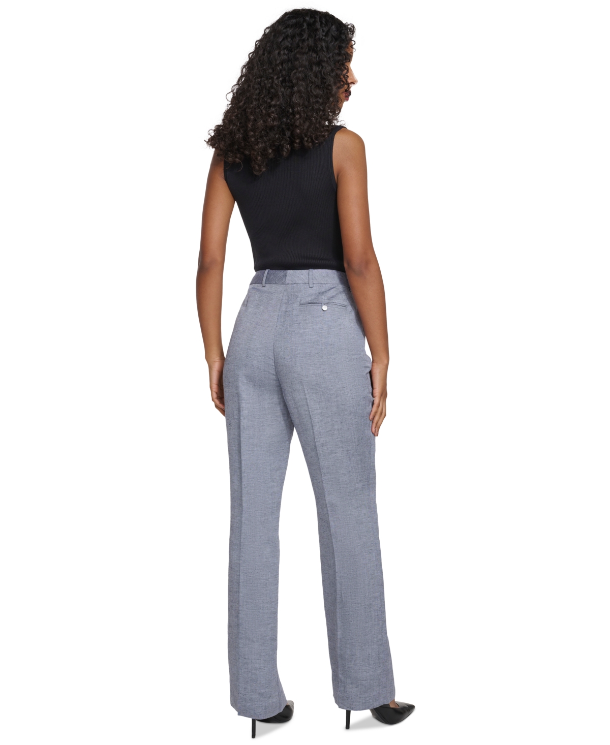 Shop Calvin Klein Women's Straight-leg High-rise Career Pants In White Navy