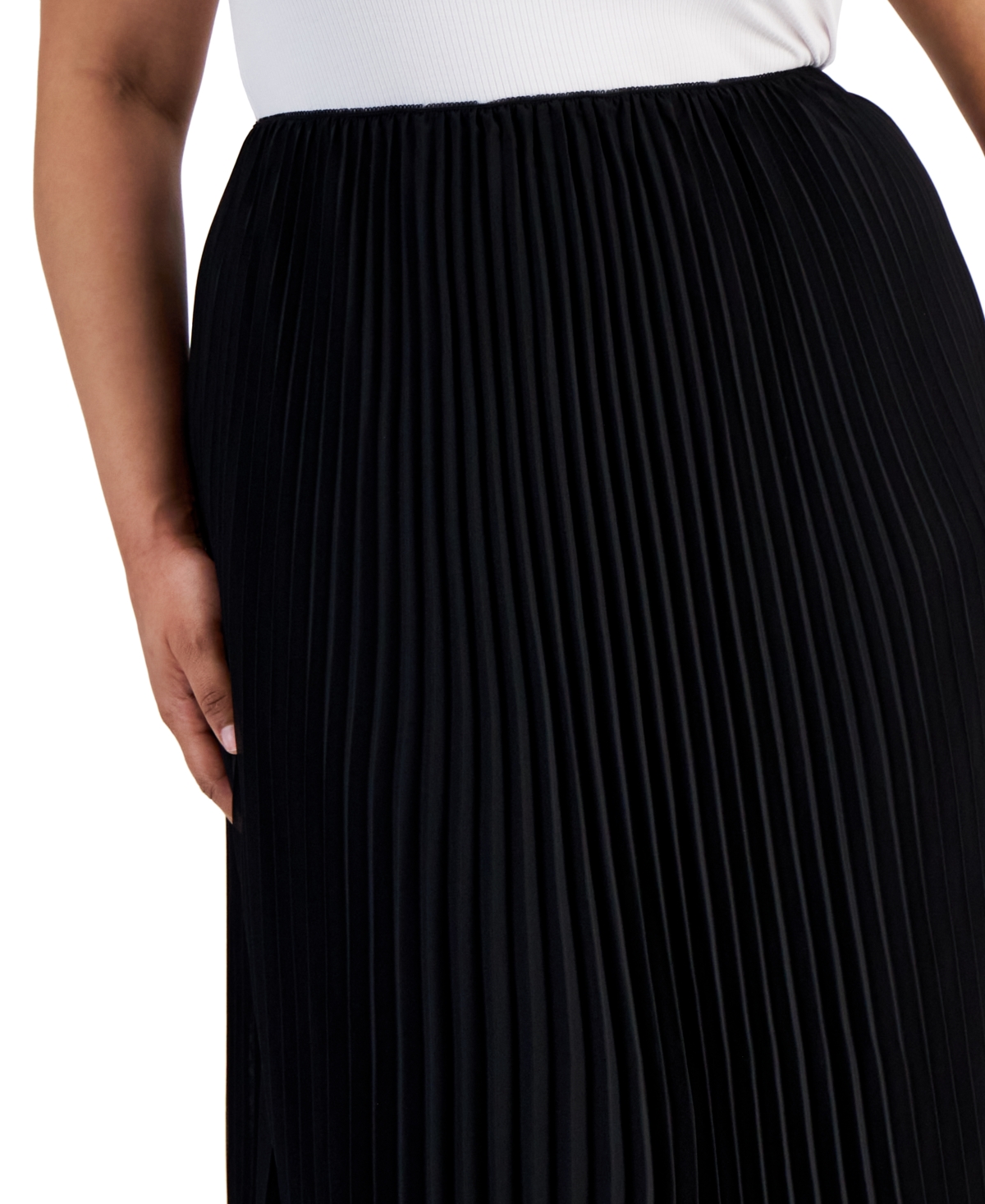Shop Alex Evenings Plus Size Pleated Pull-on Maxi Skirt In Black