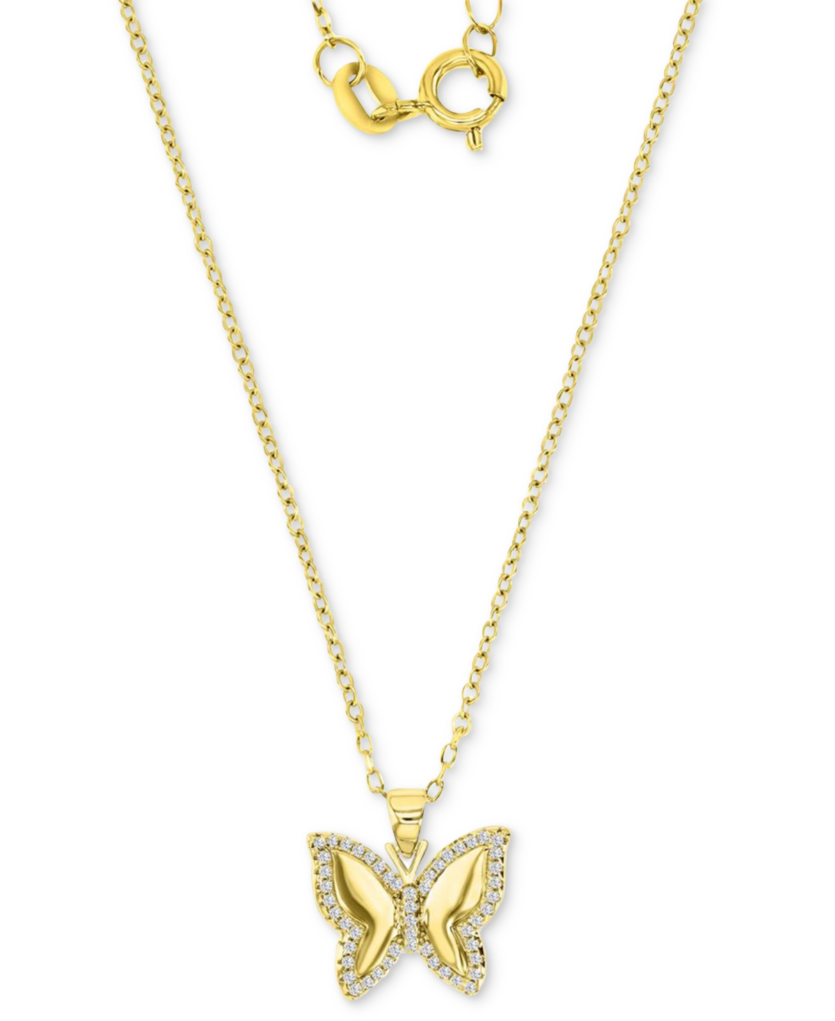 Macy's Cubic Zirconia Polished Butterfly 18" Pendant Necklace In 14k Gold-plated Sterling Silver