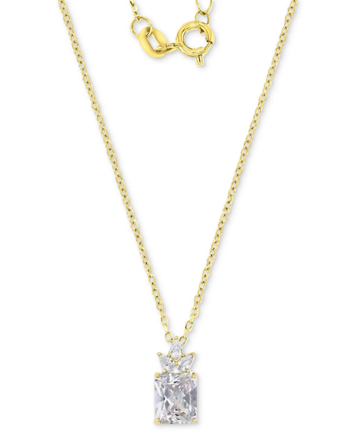 Macy's Cubic Zirconia Princess & Pear 18" Pendant Necklace In 14k Gold-plated Sterling Silver