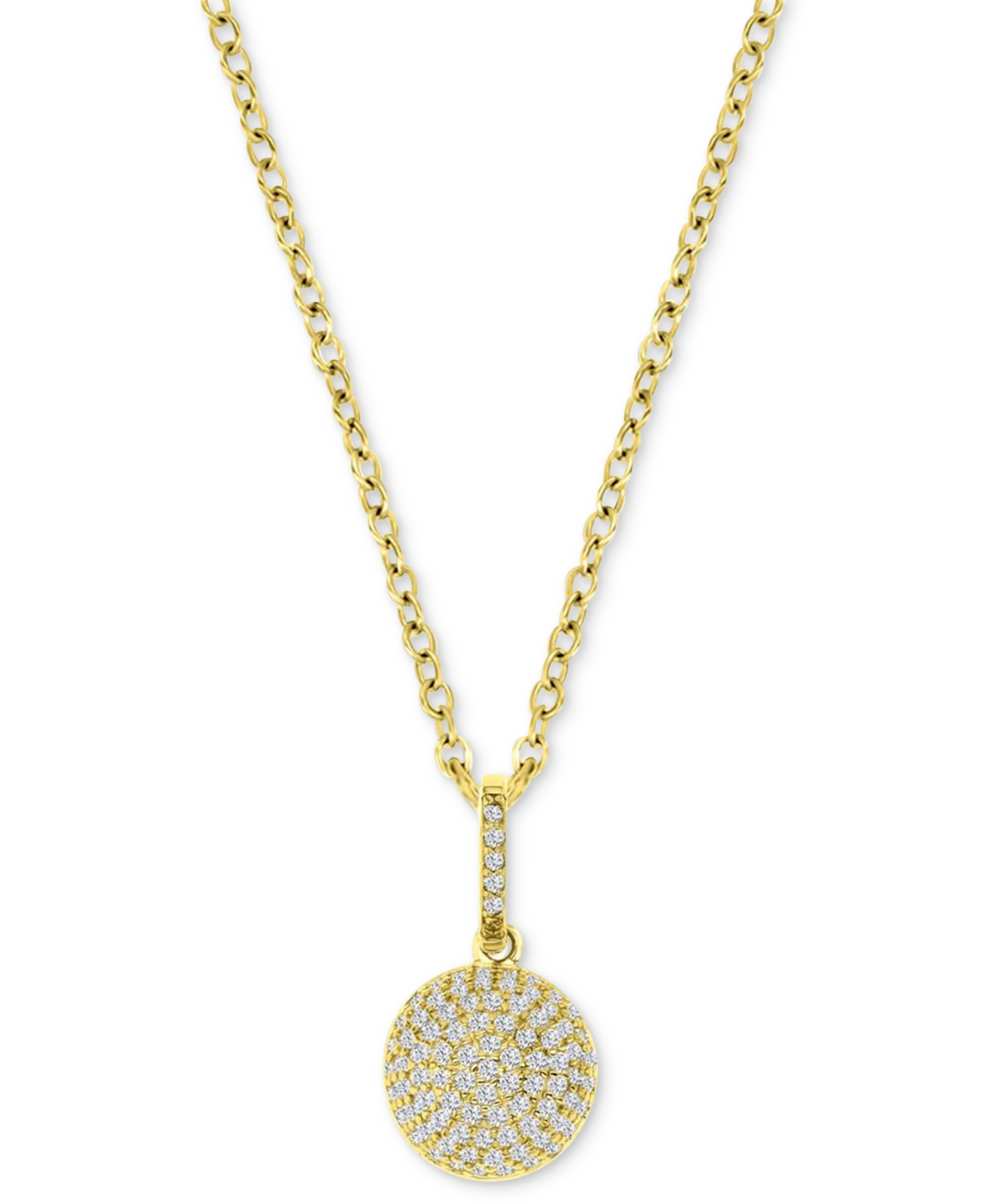 Macy's Cubic Zirconia Pave Circle Disc 18" Pendant Necklace In 14k Gold-plated Sterling Silver