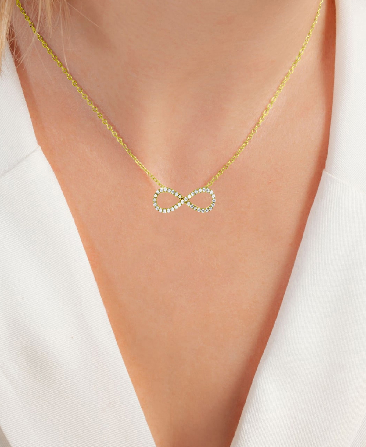 Cubic Zirconia Infinity Pendant Necklace in 14kPlated Sterling Silver, 16