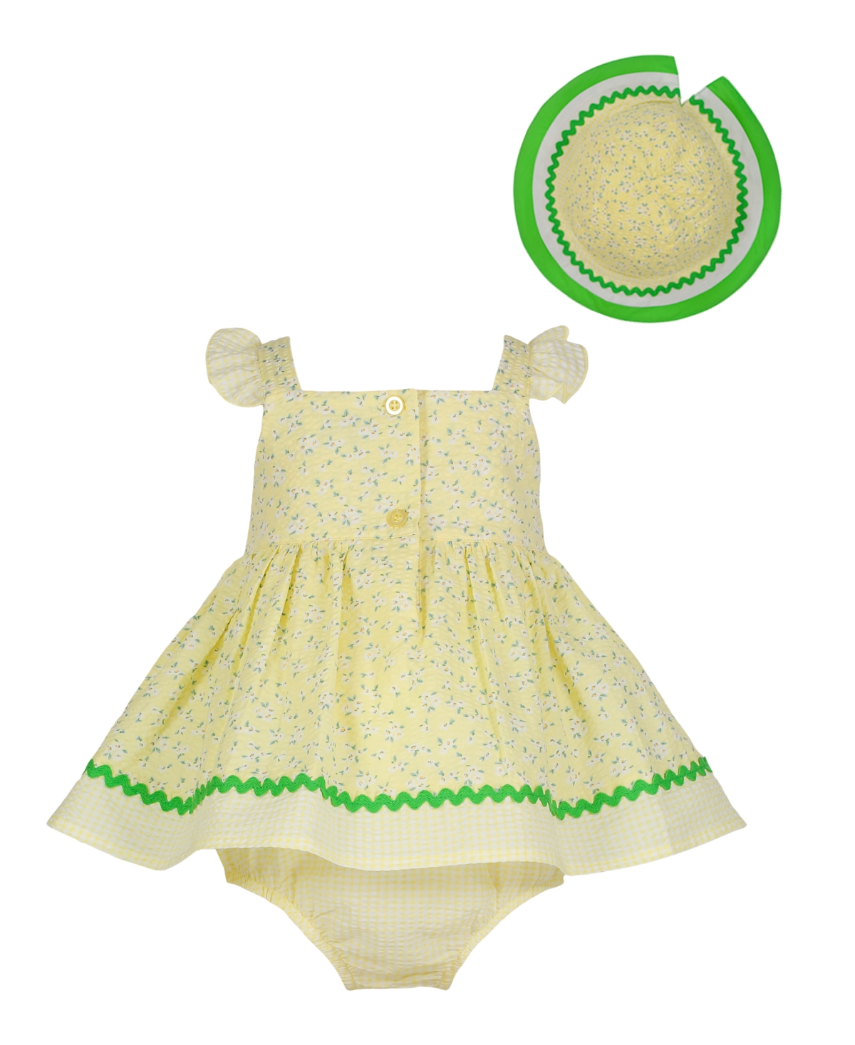 Shop Blueberi Boulevard Baby Girls Lemon Seersucker Sundress And Hat Set In Sunny Yellow