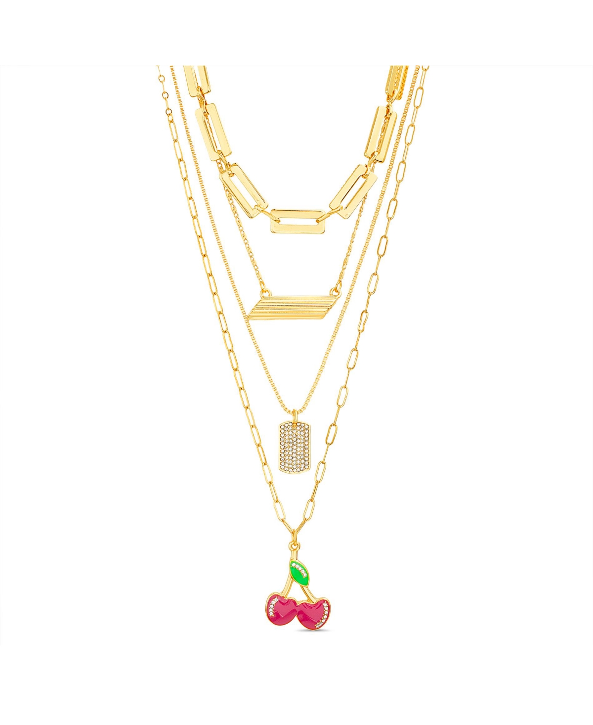 4 Chain Necklace Set with Cherry Pendant - Multi